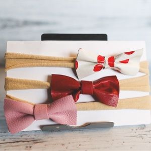 Handmade Leather Bow Headbands Set of (3) for Dogs, Newborns and Toddlers ❤️